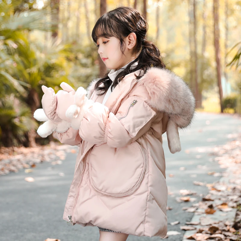 90白鸭绒女童羽绒服中长款2024新款中大儿童洋气加厚甜美保暖外套