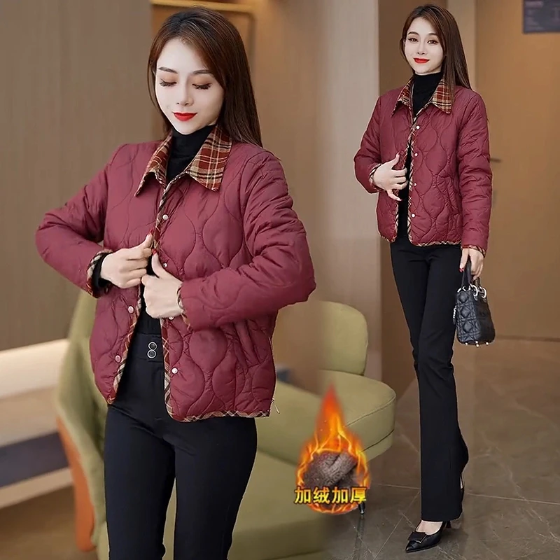 时尚拼接棉服加绒加厚女2024冬季新款假两件棉衣外套休闲保暖棉袄