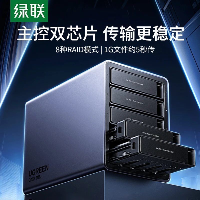 绿联硬盘阵列柜五盘位盒子RAID外接3.5/2.5寸机械磁盘SATA储存器