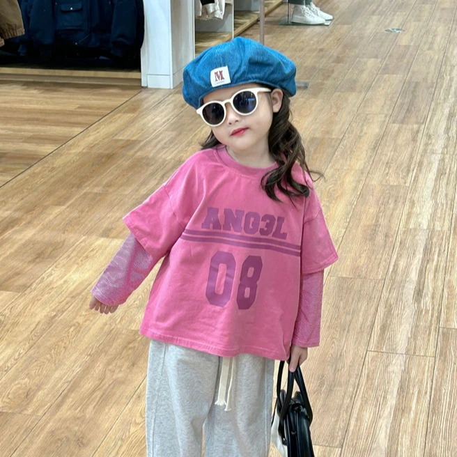 女童假两件长袖T恤春秋款韩版中小儿童打底衫宝宝宽松百搭上衣潮