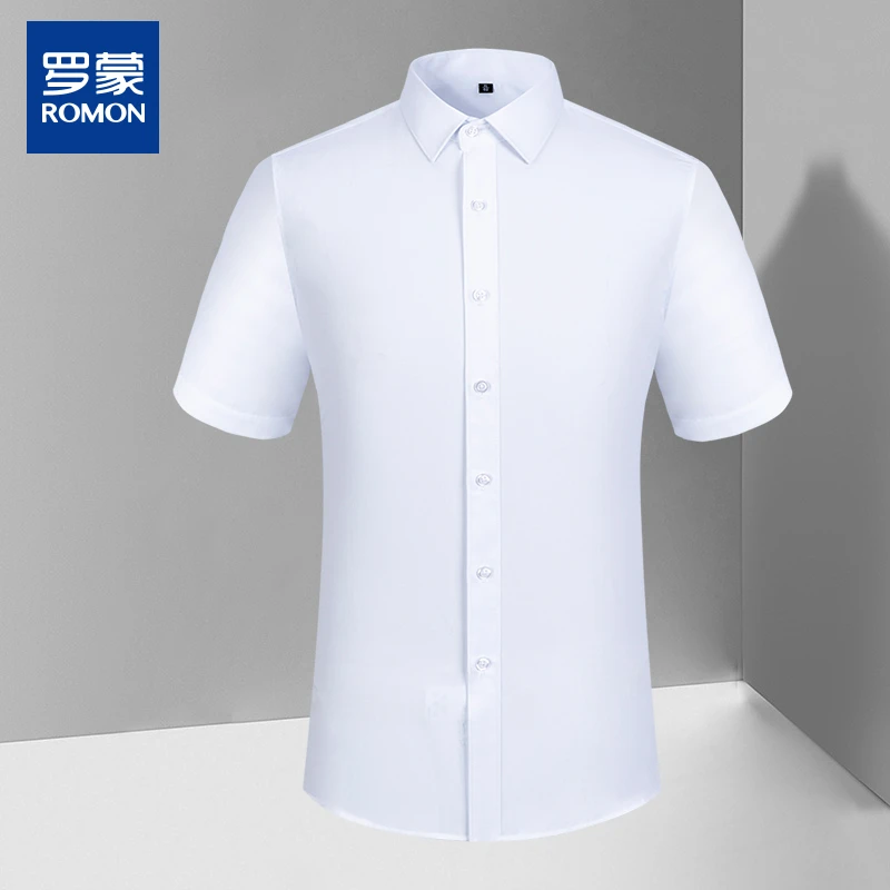 罗蒙夏季清爽透气棉质柔软舒适商务休闲百搭时尚宽松男士衬衫衬衣