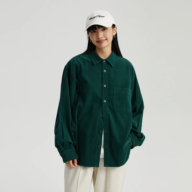 WASSUP休闲长袖百搭绿色小众宽松纯色翻领秋季