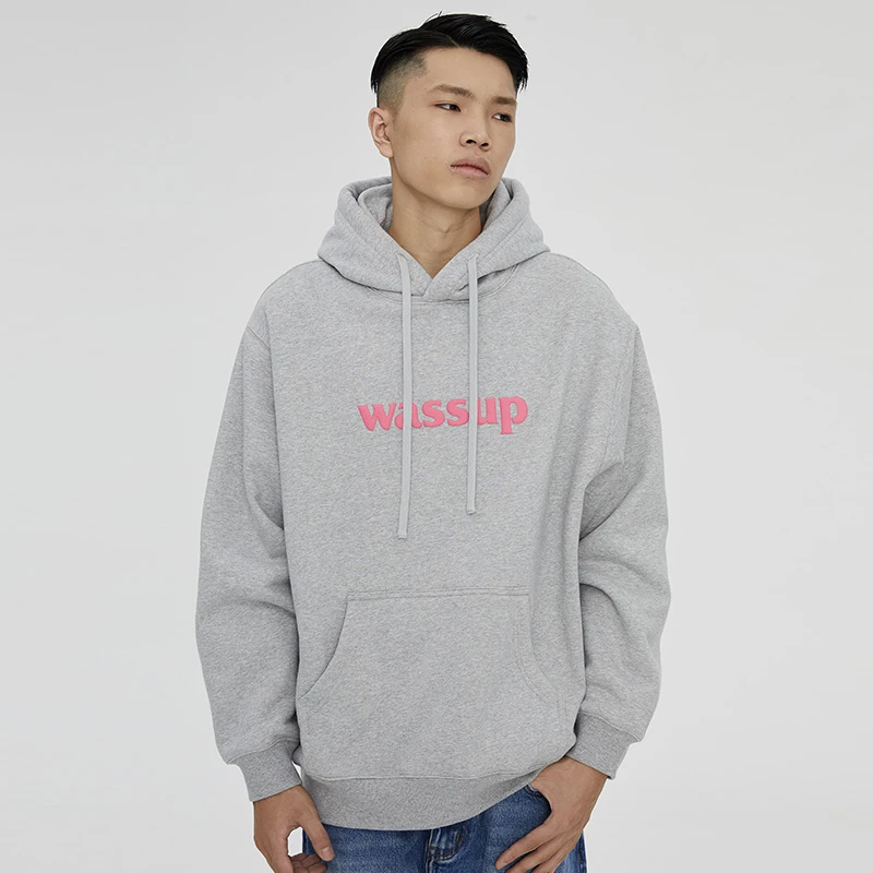 WASSUP基础LOGO发泡连帽卫衣秋冬潮流休闲百搭保暖情侣套头上衣