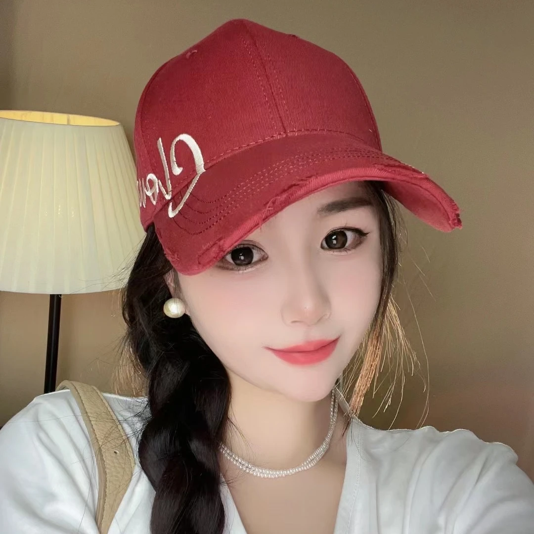 刺绣字母棒球帽子女新款百搭鸭舌帽女大头围夏季显脸小遮阳帽硬顶