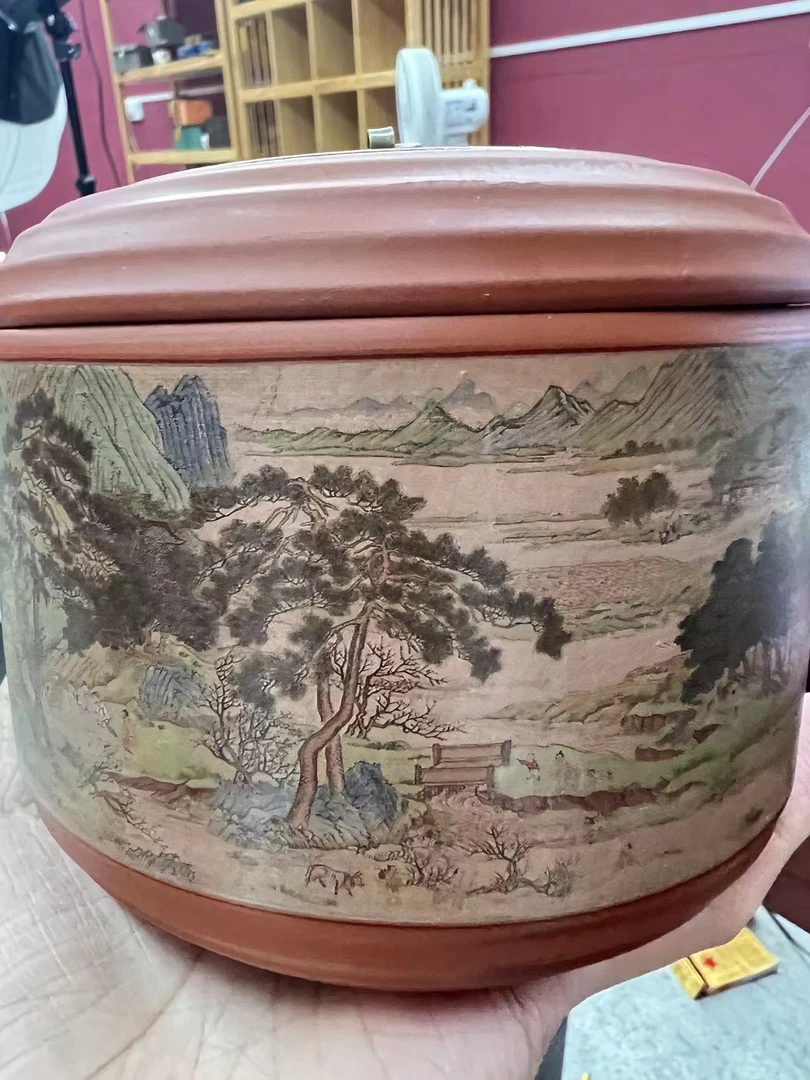 富春山居图紫砂大号茶叶罐3802