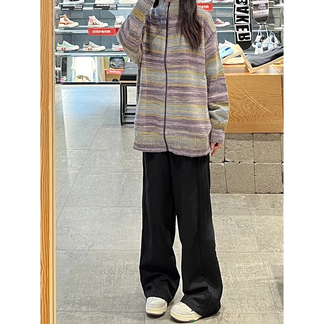 实拍美式高街新款垂感阔腿裤运动休闲宽松拖地长裤西料风格bm