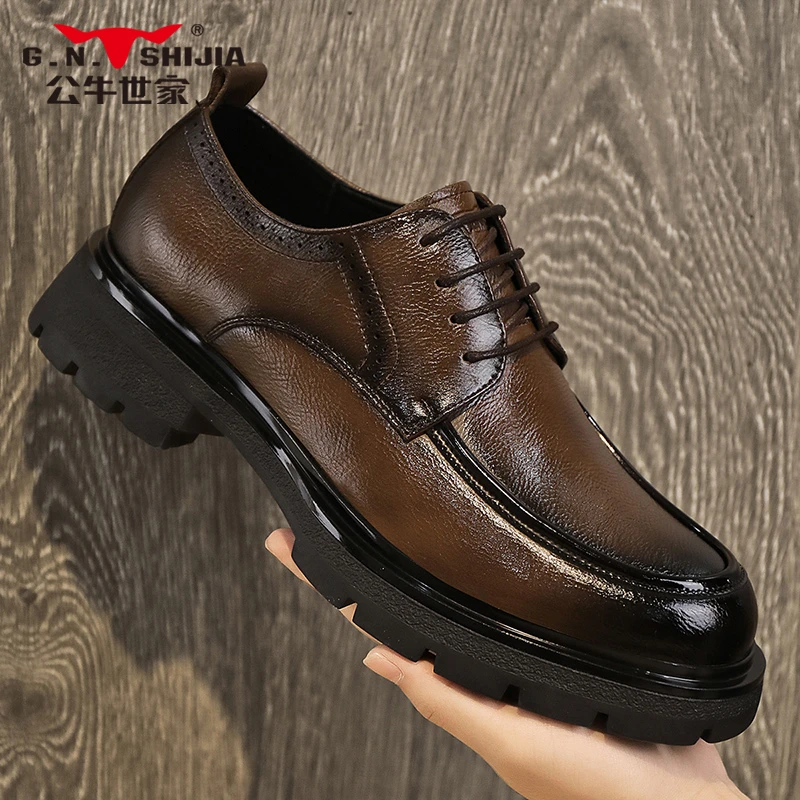 公牛世家大头男款皮鞋英伦风复古休闲德比秋季商务正装男士时尚