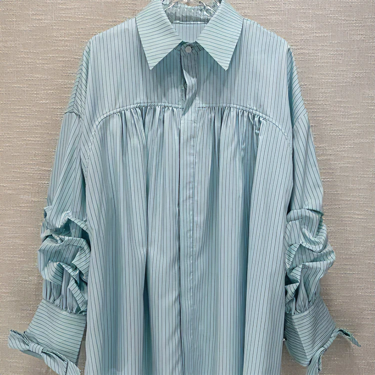 2024年春新款慵懒风翻领宽松蝴蝶结灯笼袖衬衫设计感洋气遮肉上衣