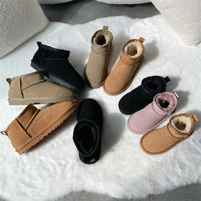 【酒窝专属】明星同款秋冬真皮雪地靴百搭加绒加厚亲子款短筒靴