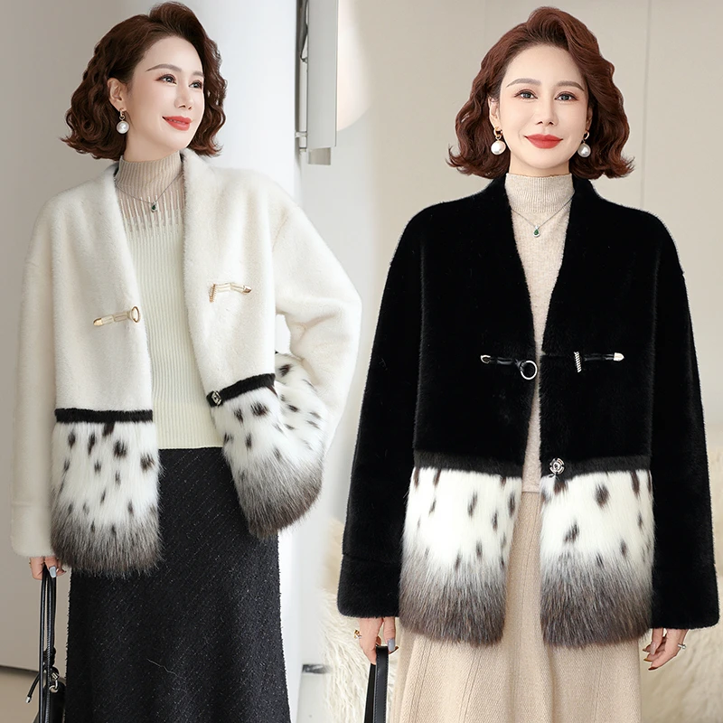 年轻妈妈冬装仿水貂绒大衣服高贵气质中老年女皮毛一体毛呢外套