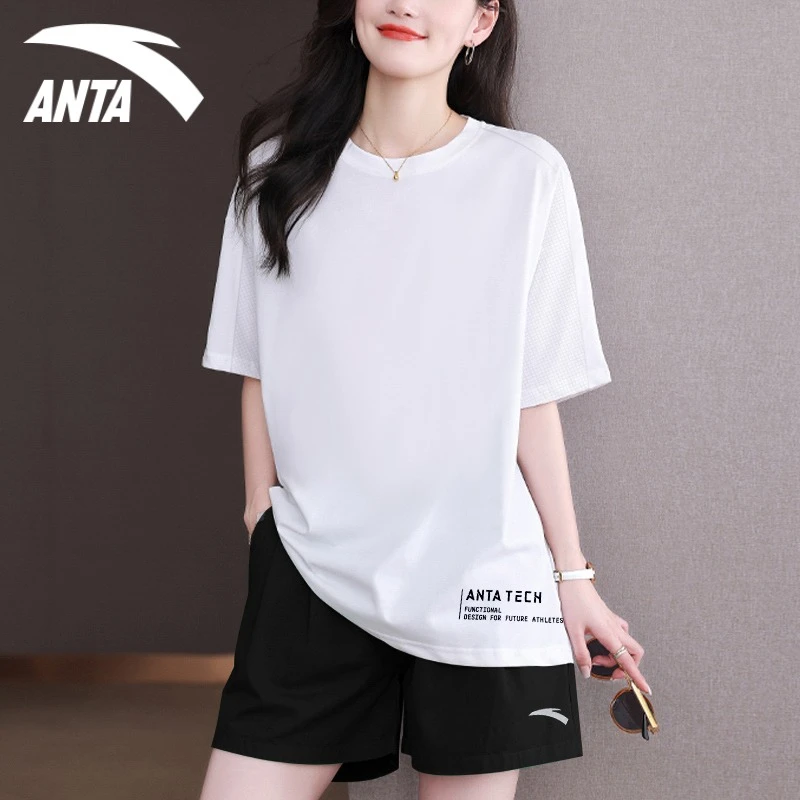 安踏透气运动套装女夏季运动服2024新款冰丝薄款短袖短裤两件套女