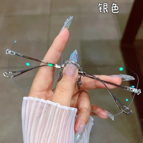 斯文雅痞纯钛无框眼镜女男近视可配有度数无边框显脸小变色防蓝光
