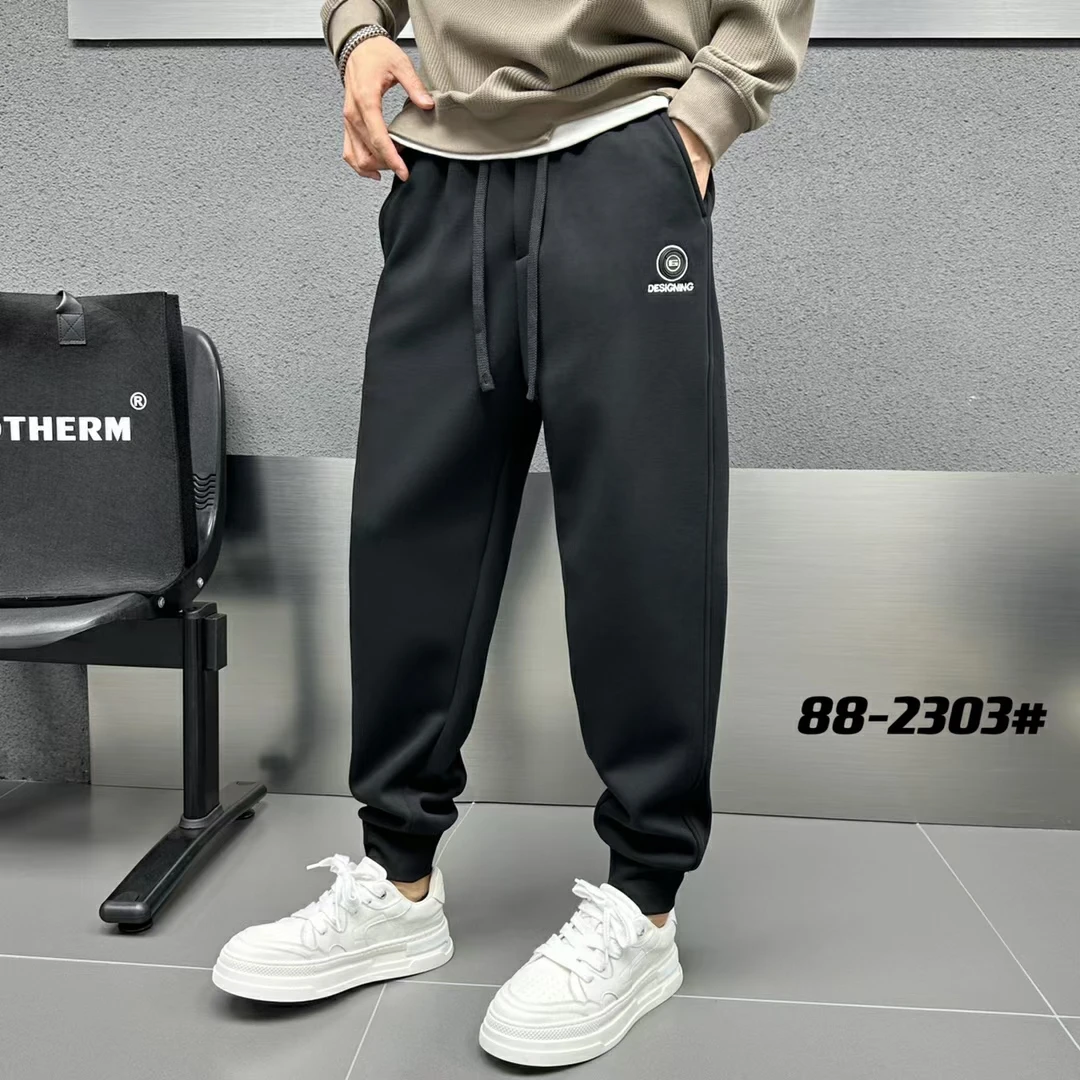 加绒运动裤男刺绣束脚休闲裤弹力百搭长裤2303#