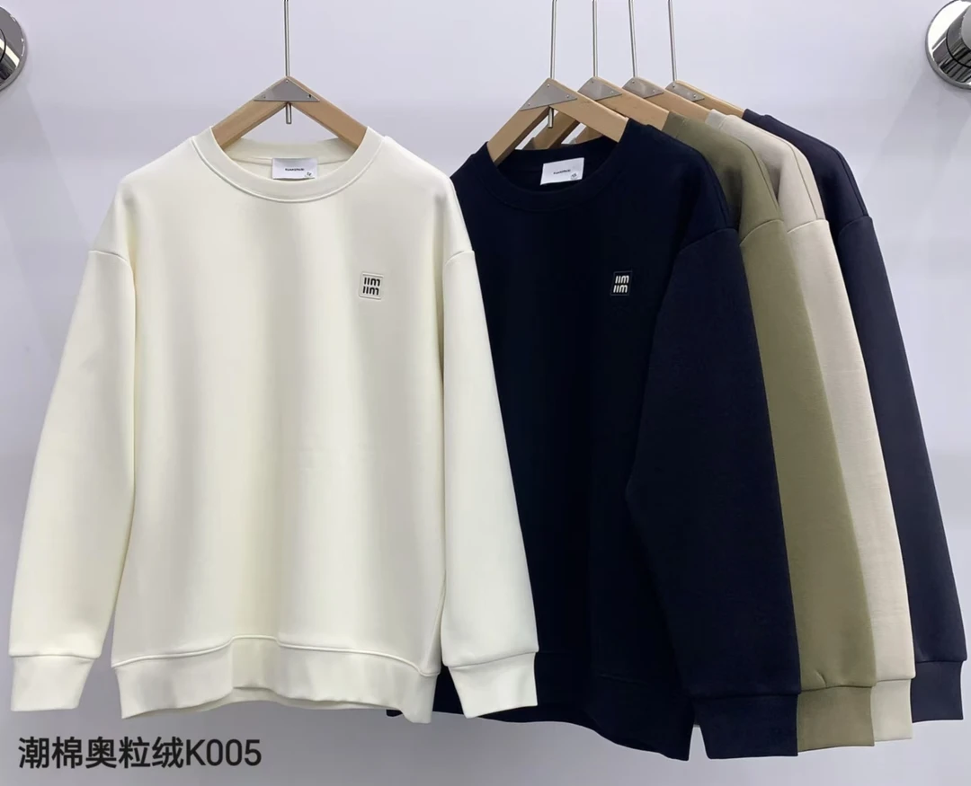 加绒加厚冬款卫衣美式休闲刺绣小标圆领打底衫保暖上衣K005#