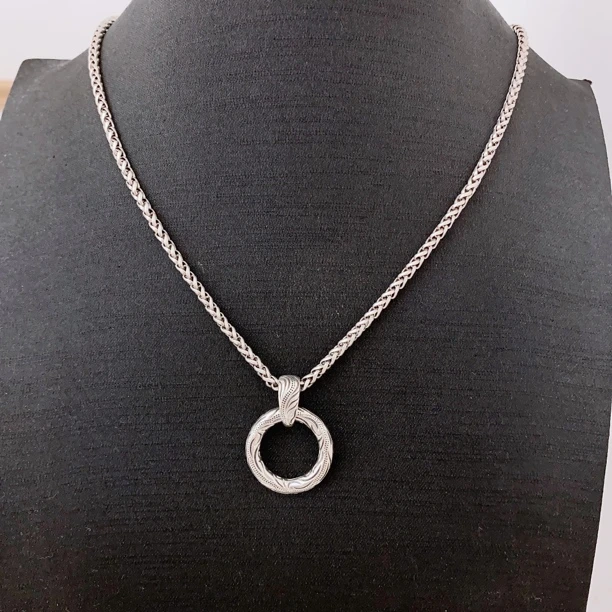 吊坠925银 平安扣圆环吊坠嘻哈风藤草纹个性情侣项链挂坠