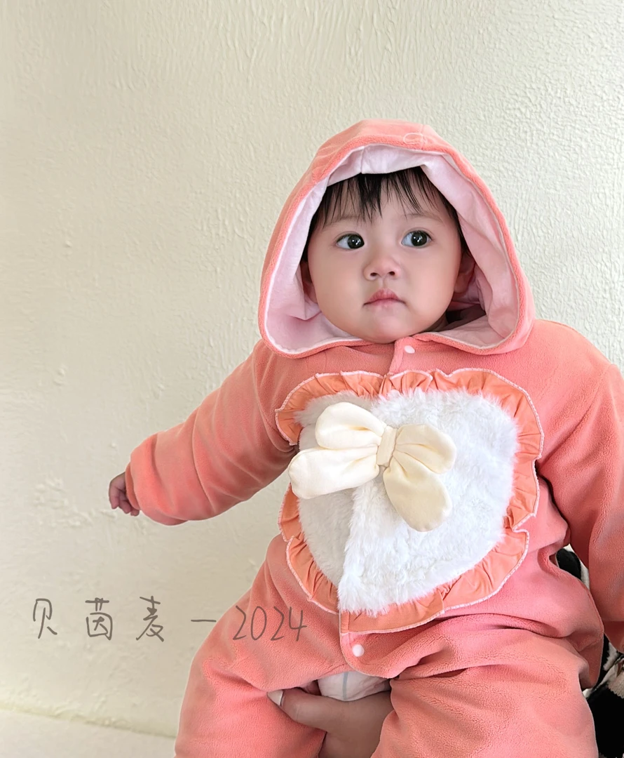 B.Y.WHEAT/贝茵麦秋冬婴儿连体卡通毛绒罩衣宝宝棉衣外穿爬服开档