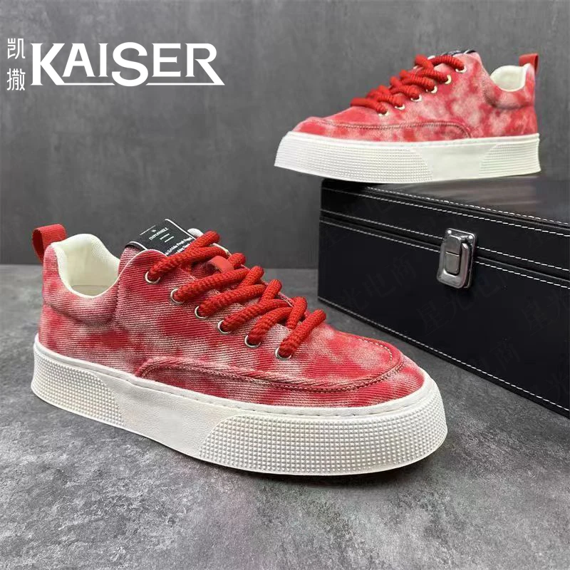 KAISER/凯撒·正品男鞋新款透气帆布板鞋男士时尚百搭厚底休闲潮鞋