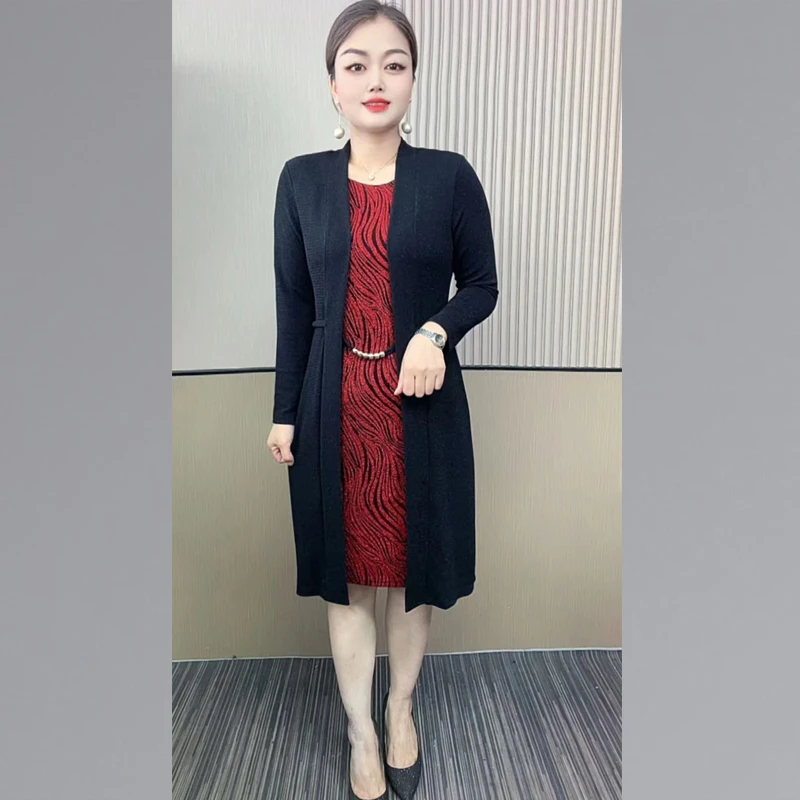 早秋中年妈妈秋装连衣裙新款中老年女春秋季气质长袖假两件裙子