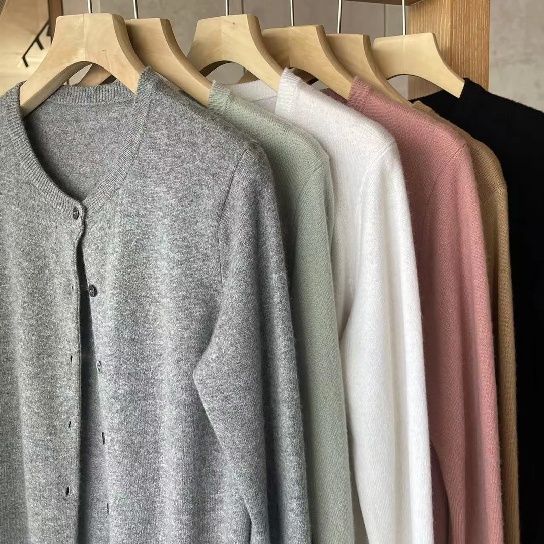 君怡【女士圆领长袖针织开衫】100山羊绒