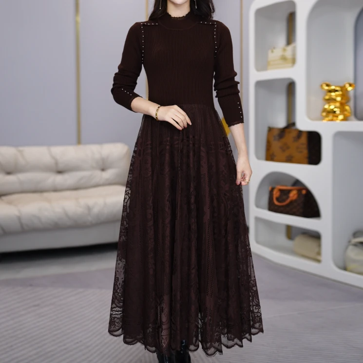 秋冬针织裙黑色丝绒裙女装显瘦气质长袖时尚打底中长款复古修身