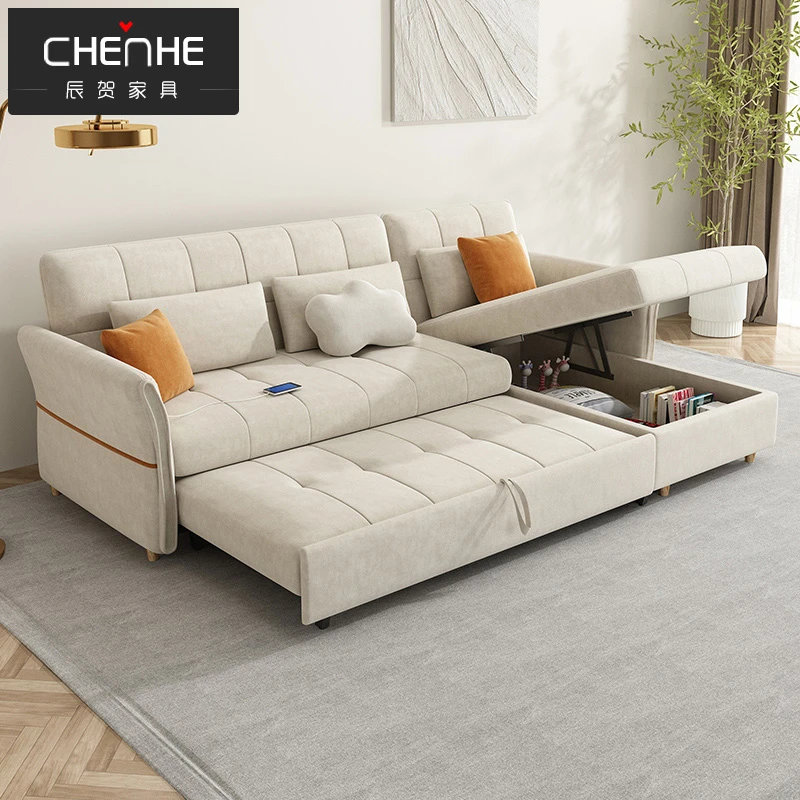 辰贺科技布沙发床可折叠两用多功能贵妃放客厅沙发梳化床网红款