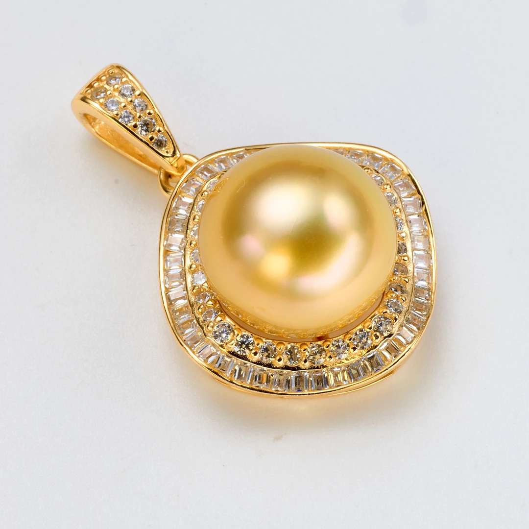 【破冰专属】925银豪镶10.5-11.5mm南洋金珠吊坠(赠银链）