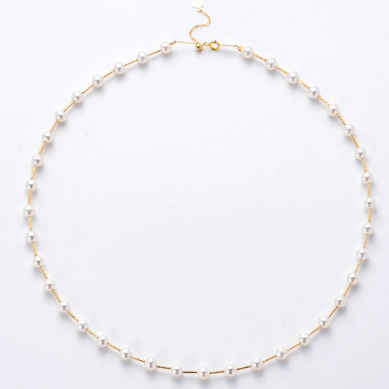 【破冰专属】】通体18k金4--5mm极光正圆无瑕满天星珍珠项链