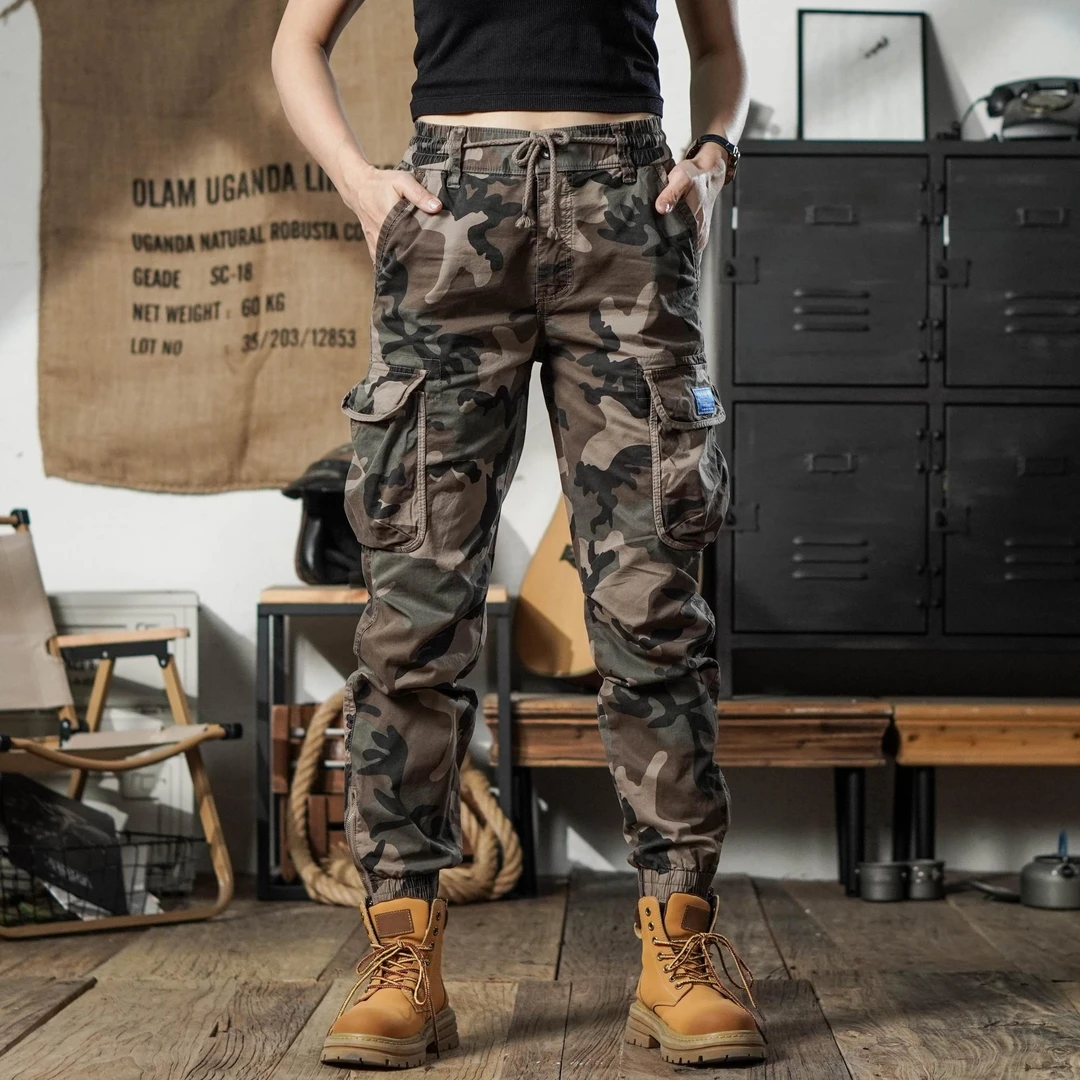 夏季运动工装多口袋迷彩裤男士工装裤水洗百搭耐磨休闲裤美式复古