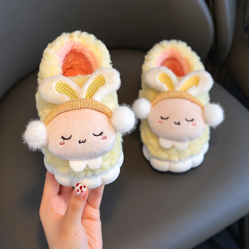 儿童棉鞋防滑居家保暖厚底包跟小孩毛拖鞋卡通可爱男女童棉鞋冬季