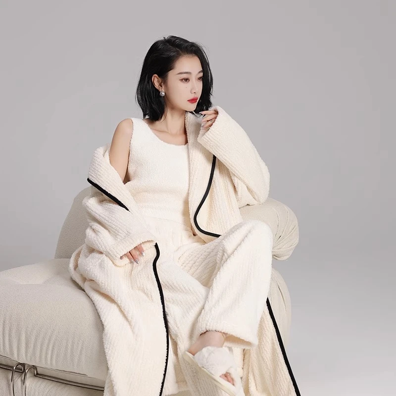 碧绒2024新款睡袍女秋冬季珊瑚绒加绒加厚冬天加长款睡衣浴袍套装