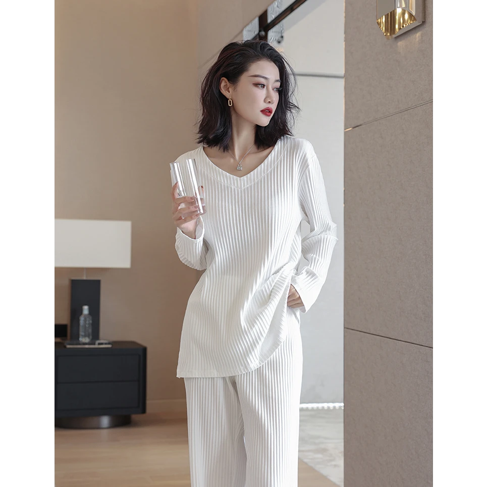 睡衣女春秋款纯棉长袖薄款休闲高级感网红风可外穿绵绸家居服套装