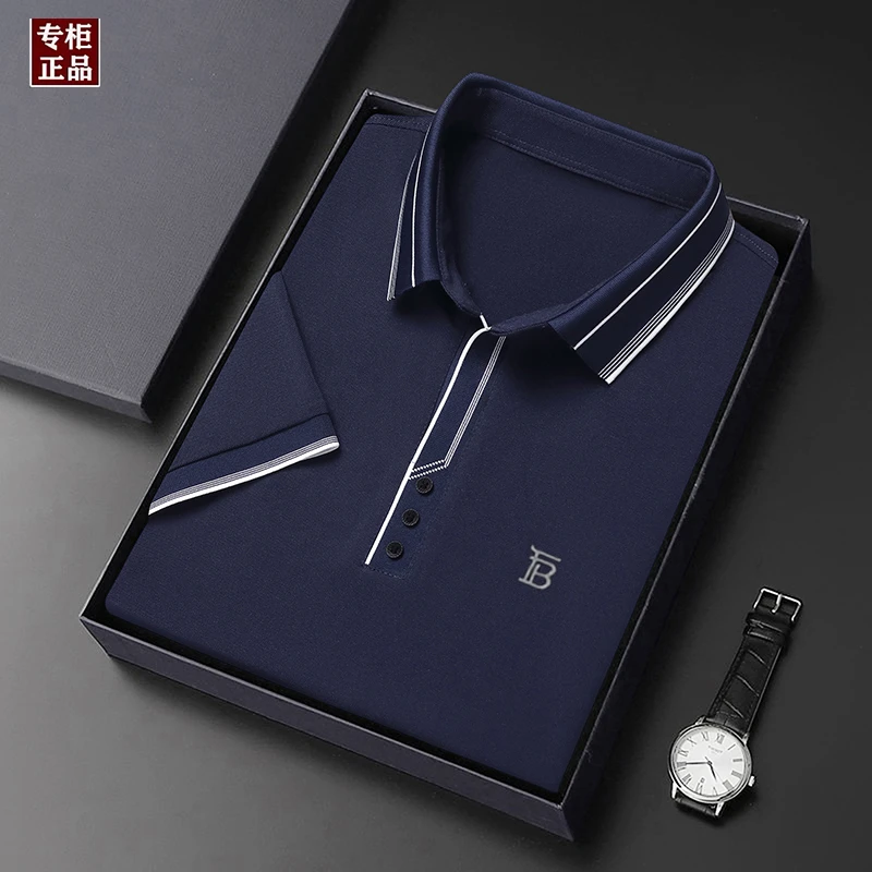 夏季新款英伦高端男士短袖T恤高档商务休闲中青年纯色翻领Polo衫