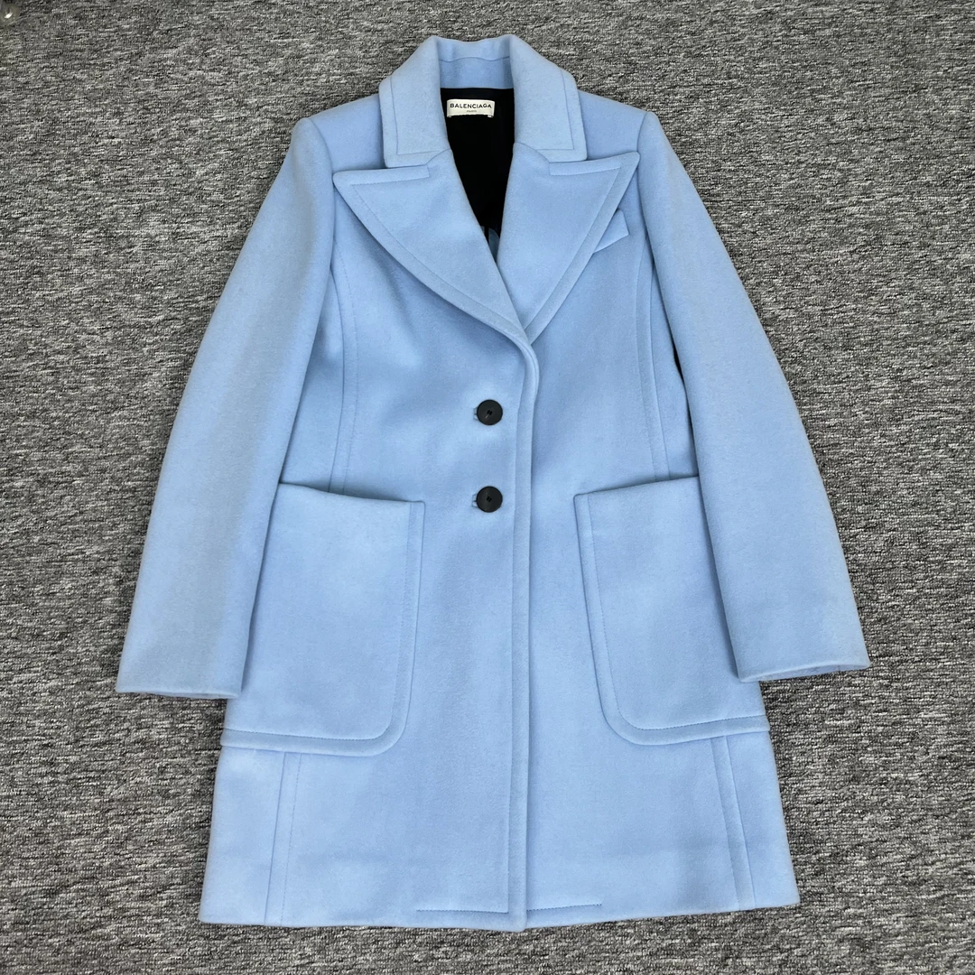 全新未使用 Balenciaga/巴黎世家 中长款西装领大衣38码/存放痕迹