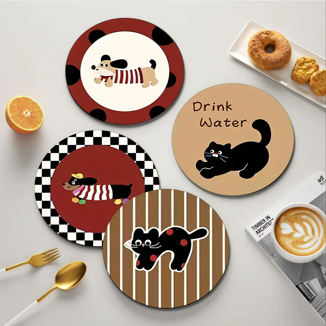 Mooshine慕上 卡通可爱动物圆形杯垫吸水隔热垫防烫茶杯垫