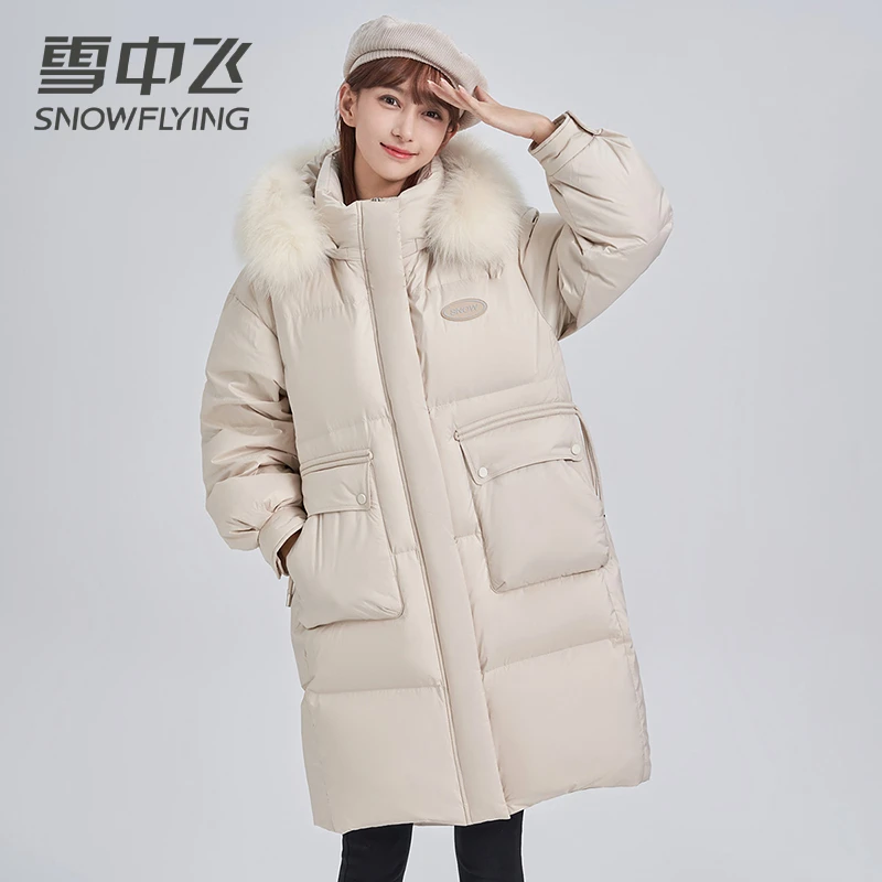 【鹅绒极寒款】雪中飞狐狸毛领长款时尚加厚防寒羽绒服-X301419282F