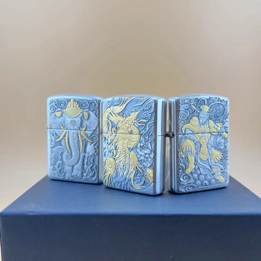鬼王錾金大象封侯拜相凤凰纯银盔甲机身3D立体工艺防风打火机经典