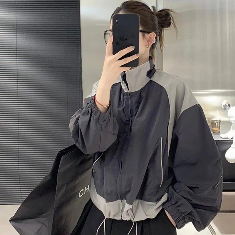 欧洲站2023春季新款设计感洋气拼色短款防晒外套欧货夹克棒球服女