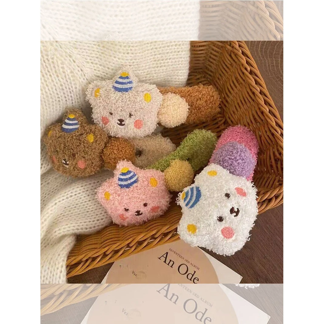 可爱鸭嘴夹大号发夹毛绒布丁熊~头饰2023新款后脑勺少女毛绒抓夹.