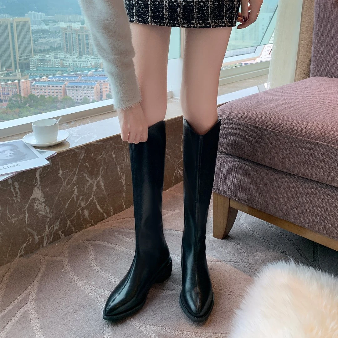 【冰姐专属】靴子女2024秋冬季新款显高骑士靴粗跟V口拉链长筒靴