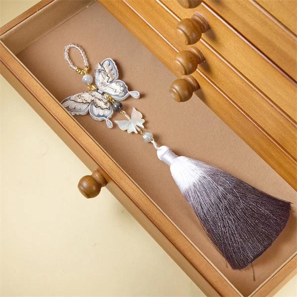 非金属布艺胸针 小众饰品百搭压襟新中式纯手工长款复古 水墨蝴蝶