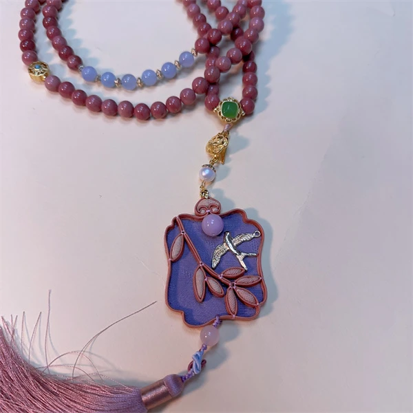 合金项链 【团扇】干枯玫瑰粉时尚素款长款跨链民族风手作古风配饰