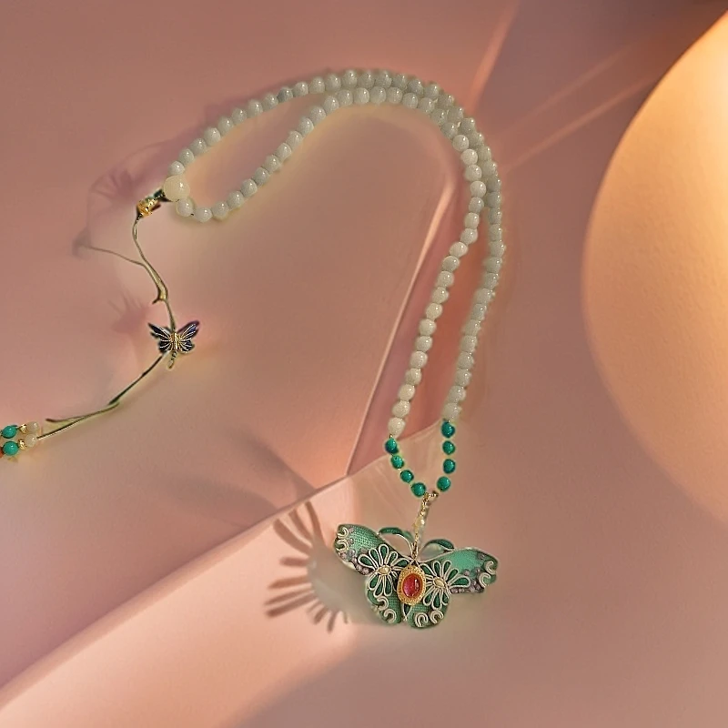 合金项链 纯手工盘扣项链民族风彩色时尚饰品小众设计高级感 蝴蝶