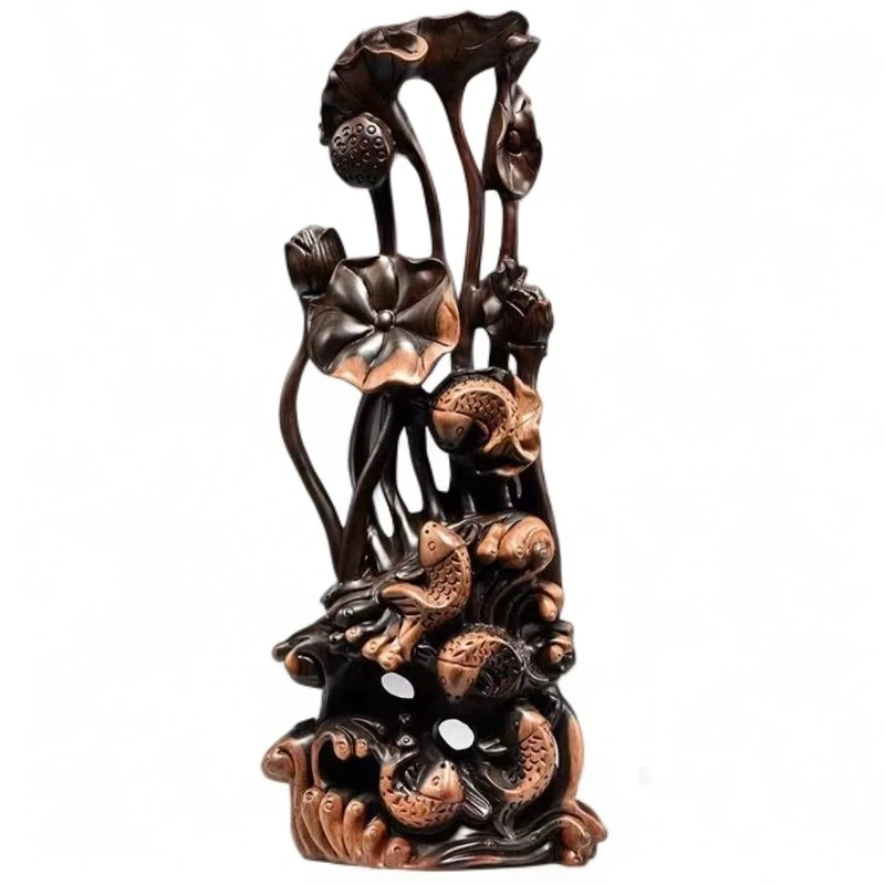 高（48-50）黑檀年年有余摆件木雕摆件