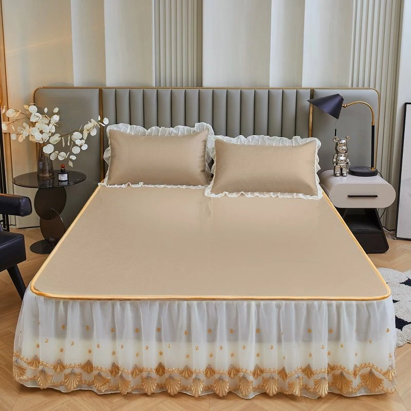 高档床裙式冰丝凉席三件套夏季可脱卸凉席空调席防滑软席子床罩