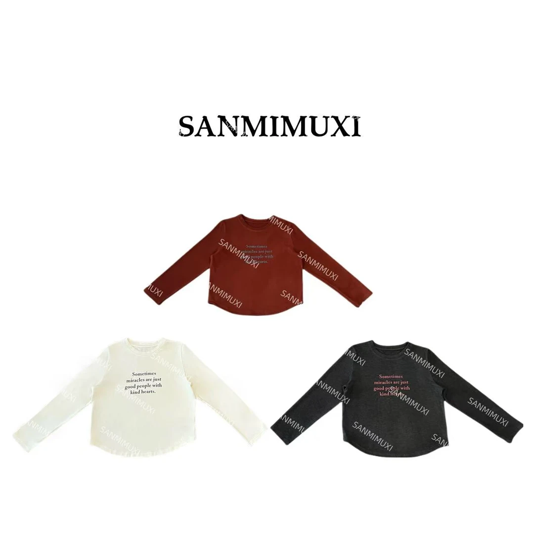 SANMI/叁米  磨毛撞色字母长袖T恤  3739