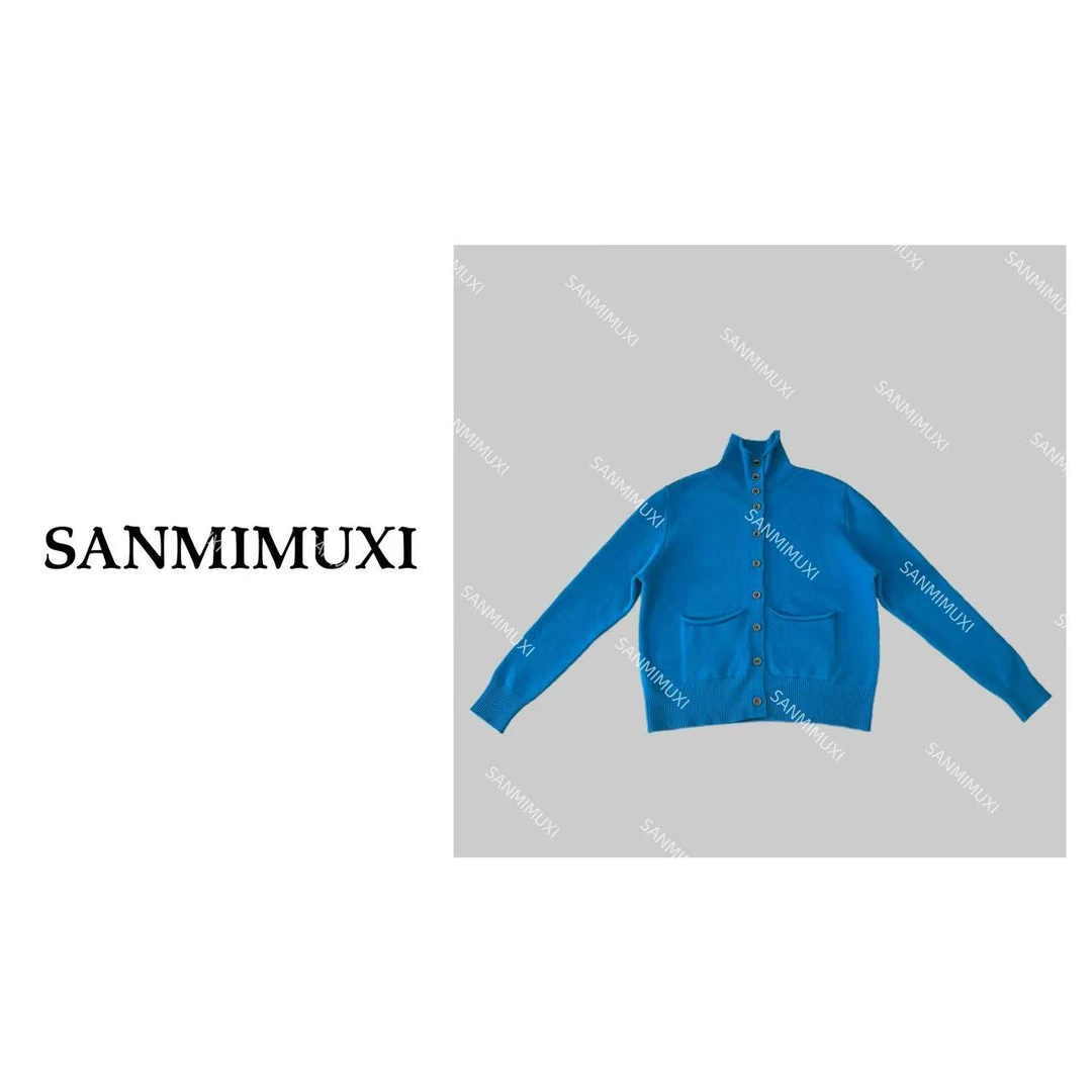 SANMI/叁米   100羊毛**高领一排扣开衫  01116