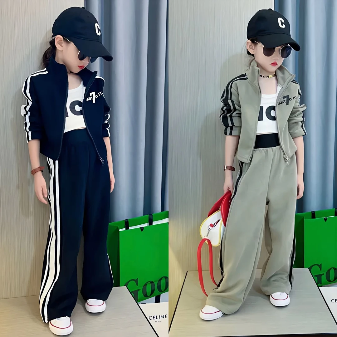 女童春秋款套装2025新款韩版儿童时髦休闲大童洋气秋款拉链两件套