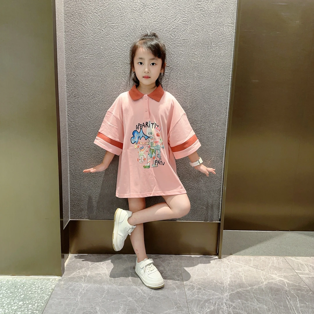 女童短袖t恤裙夏季2024新款韩版大童洋气儿童中长款炸街polo夏装