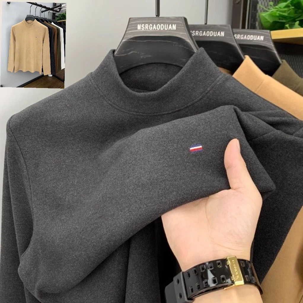 冬季半高领保暖德绒磨毛打底衫男加厚双面绒卫衣男士内搭长袖t恤