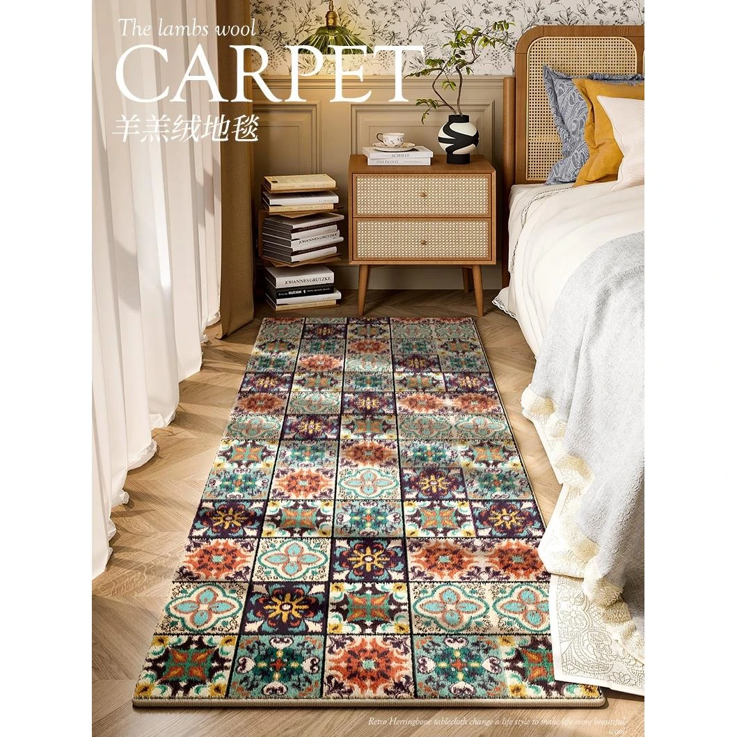 美式复古床边毯卧室高级撸猫感地毯主卧床尾床下长条垫子可坐可睡